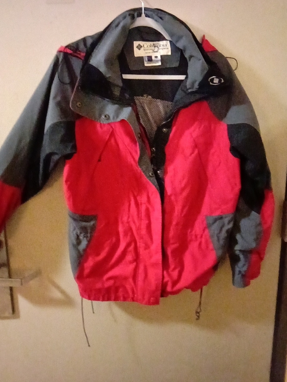 Columbia Kids Red and Gray Hooded Rain Jacket